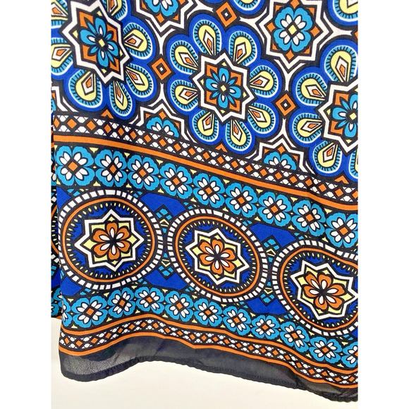 Daniel Rainn Sz 2X Tunic Blouse Top Blue Geometric V Neck Peasant Boho Festival - Picture 4 of 11